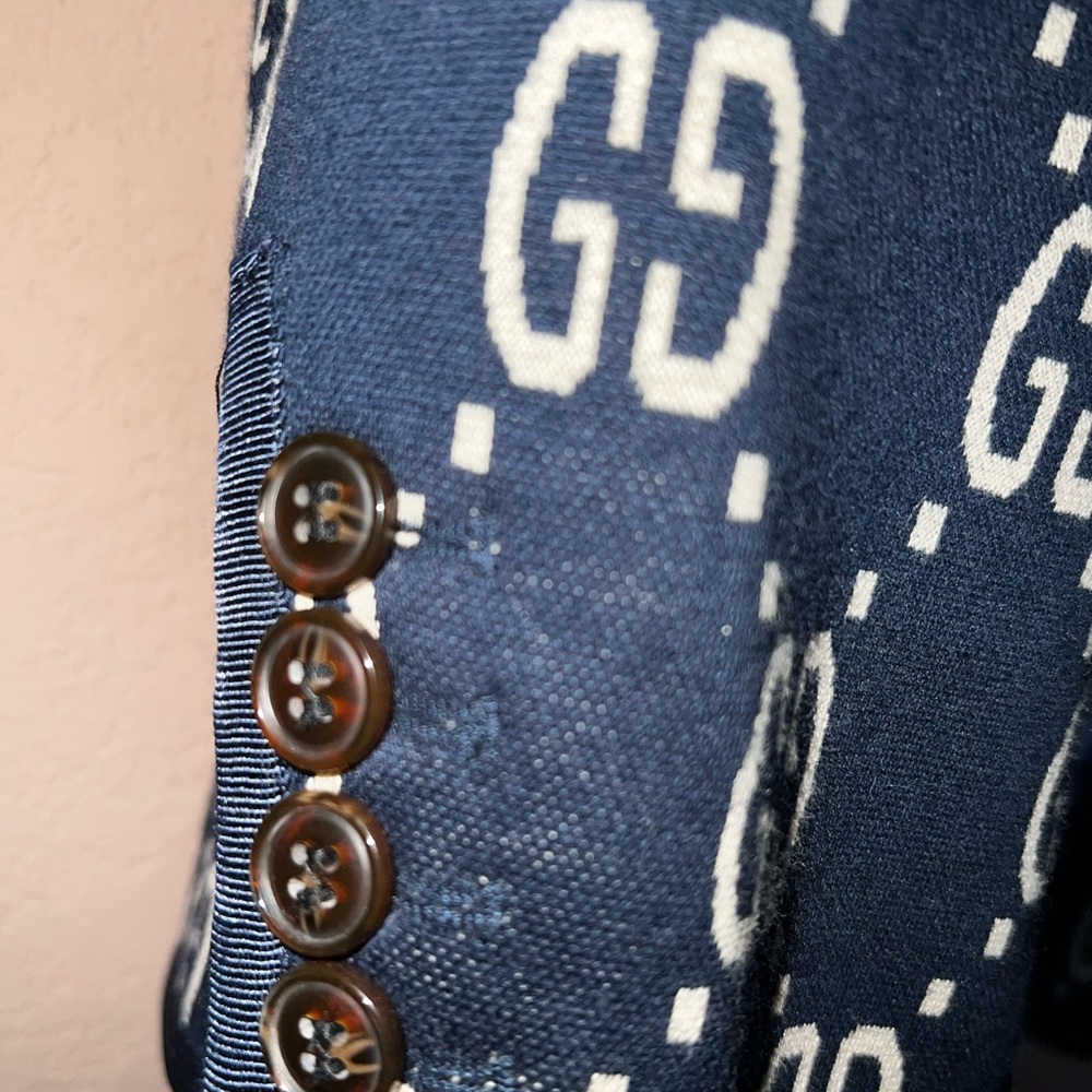 Gucci Navy and Cream Patterned Men's Blazer - Picture 4 of 11